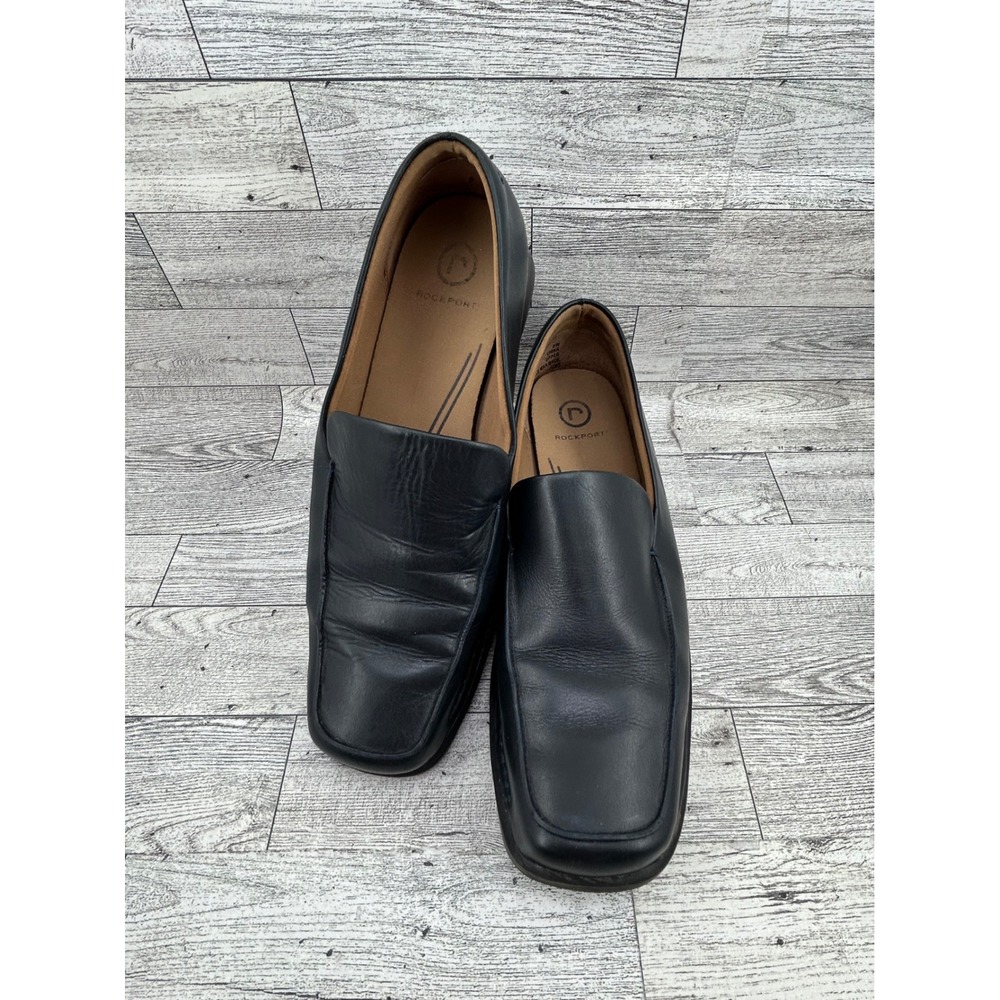 Rockport Black Leather Square Toe Loafers Women's 8W Slip On Shoes
